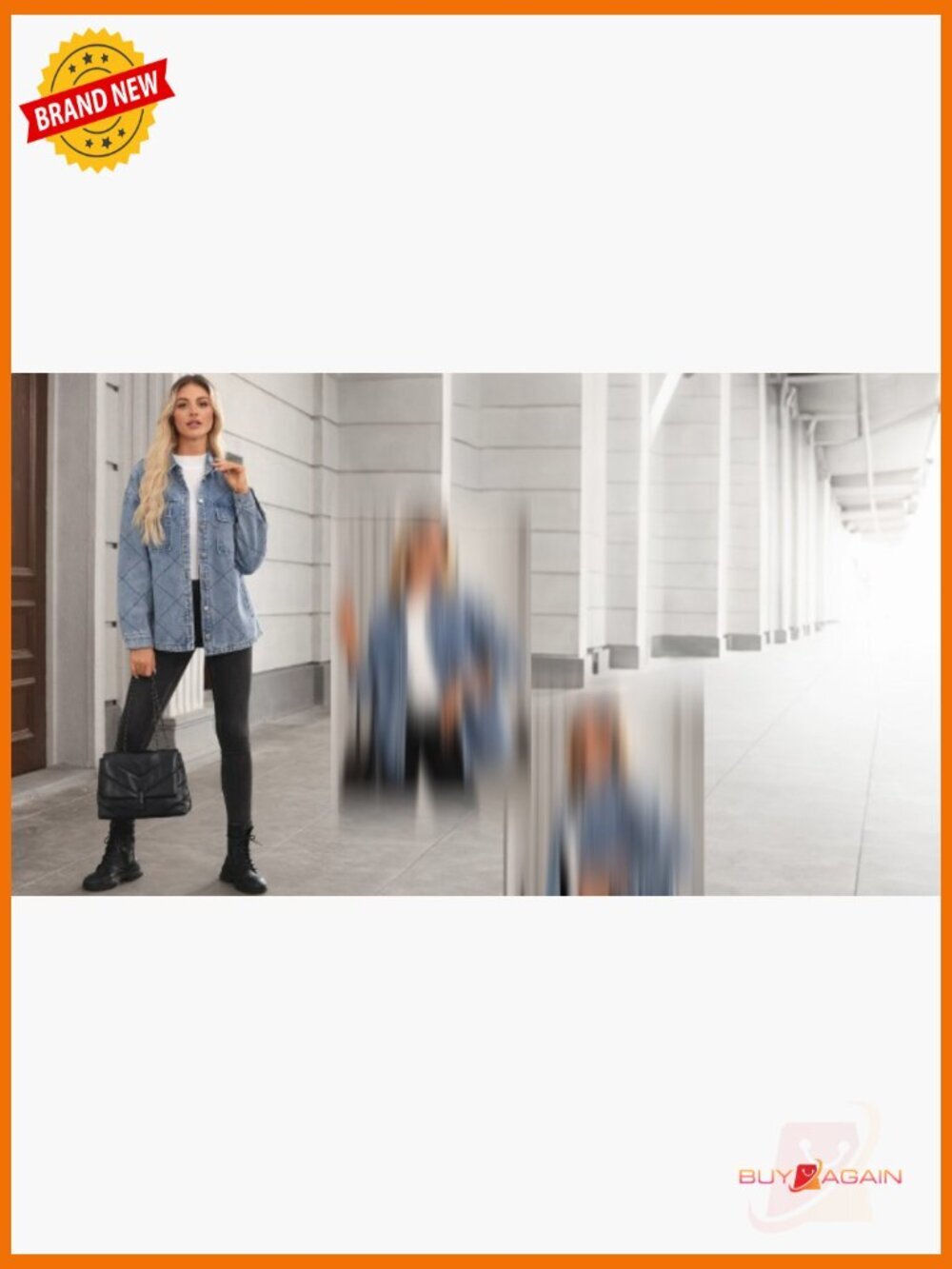 Oversized Denim Jacket Shacket Long Sleeve Button Down with Pockets - Picture 5 of 6
